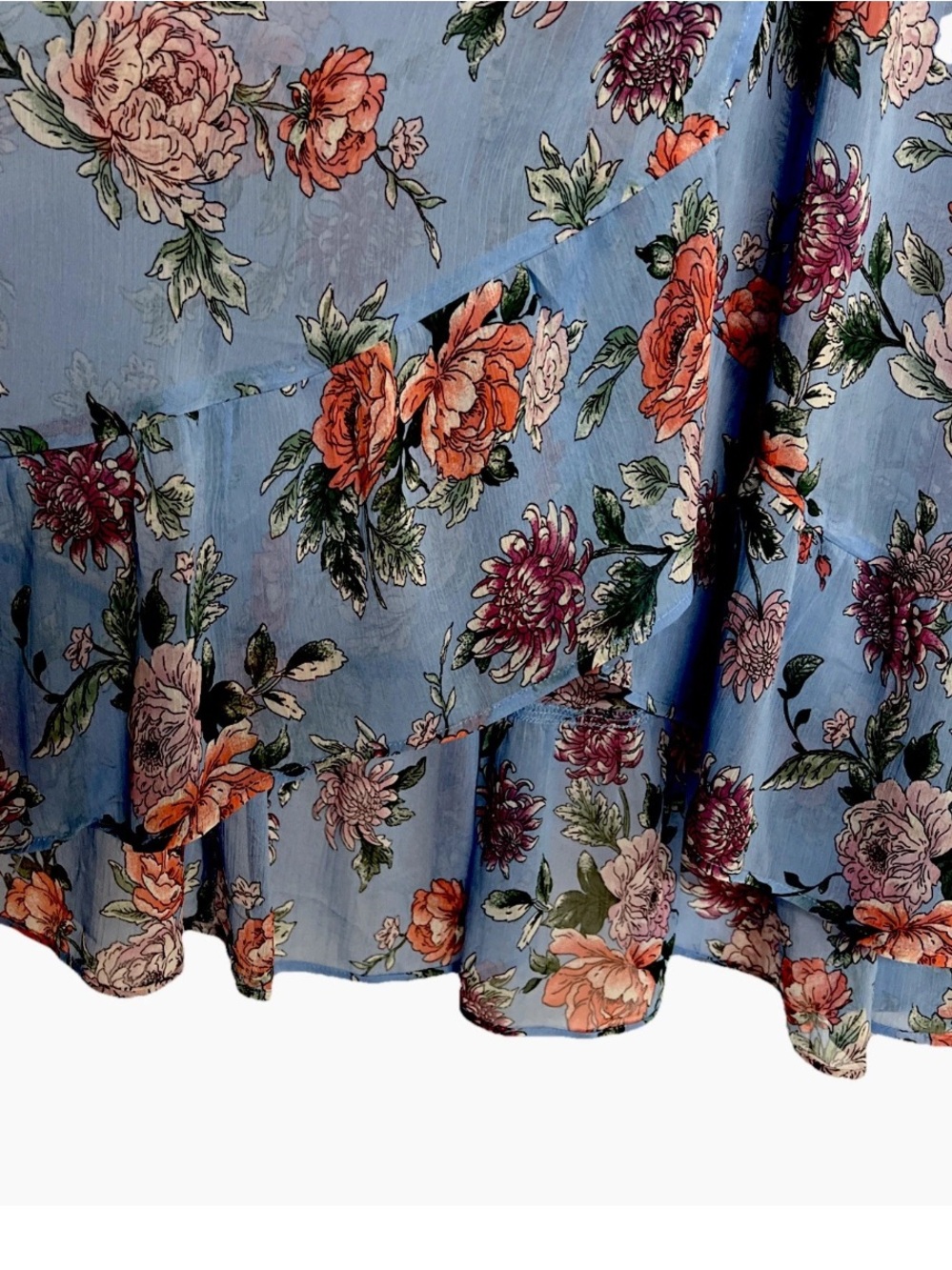 Band of Gypsies Light Blue Floral Asymmetrical Cottagecore Maxi Dress XL - Picture 11 of 16